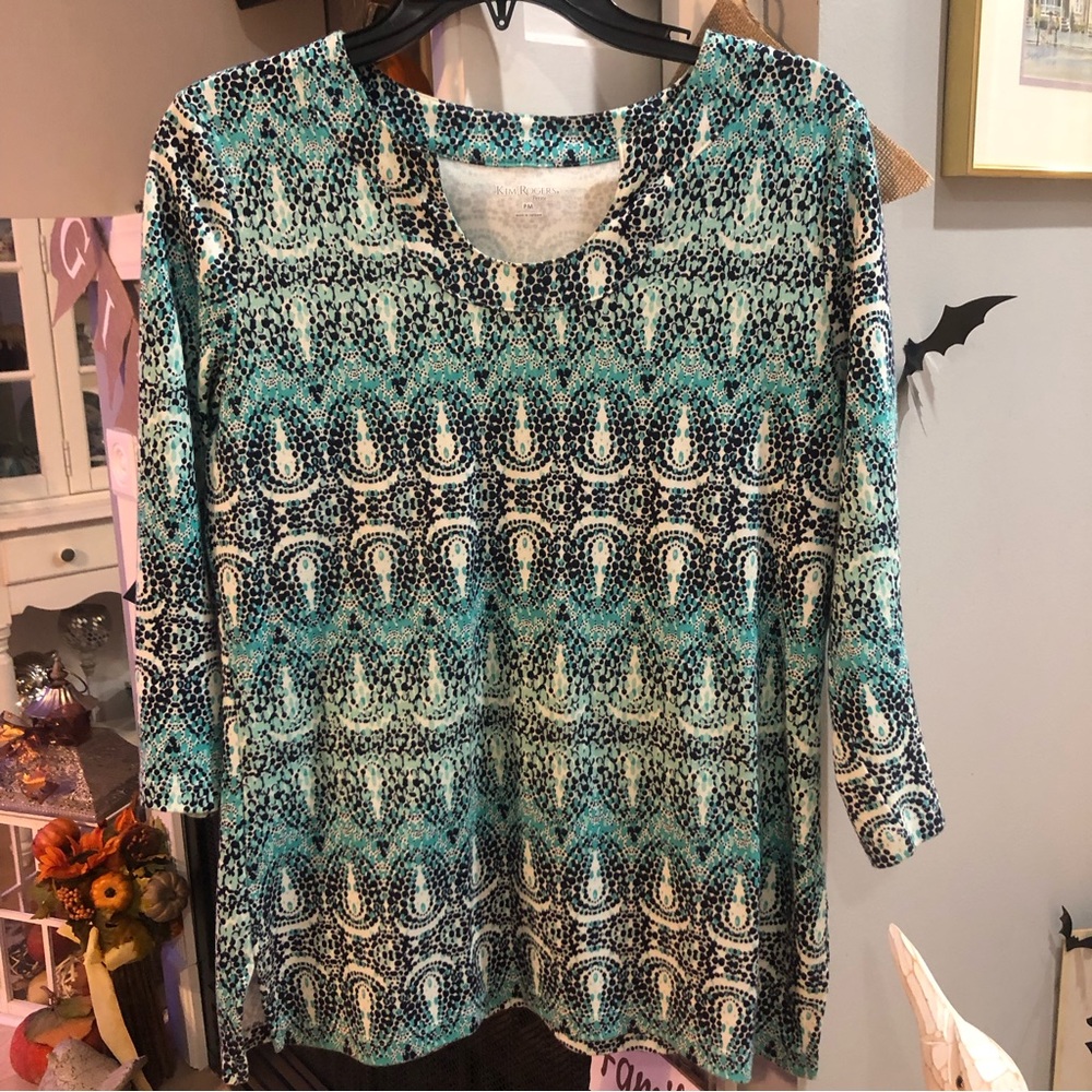 Kim Rogers Petite 3/4 Sleeve Tunic Blouse Shirt Top